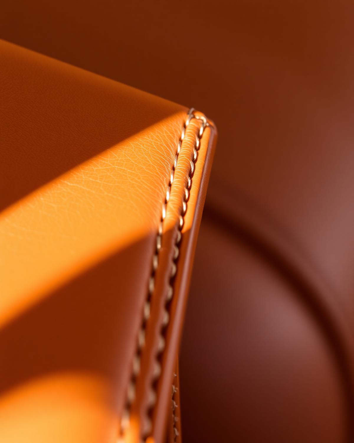 Hand-stitched tan leather detail